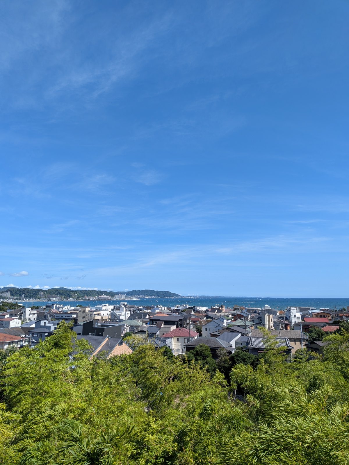 The sea beyond the rooftops of Kamakura